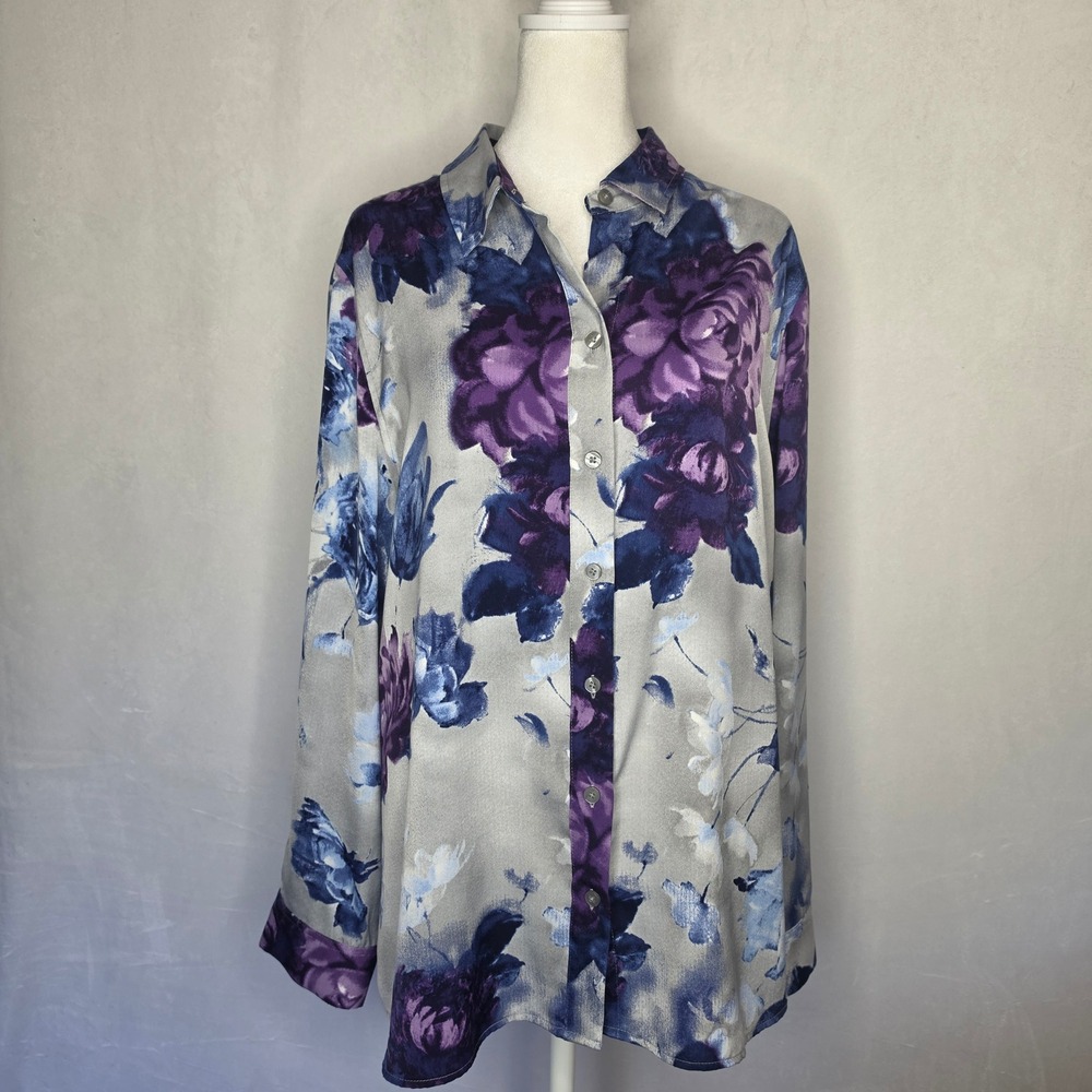 Chico's Long-Sleeve Button-Up Floral Blouse Size 3
